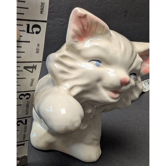 Vtg Chalkware White Kitten Cat Ceramic Hand Painted Pastel Table Decor 50s Cute - Picture 6 of 7